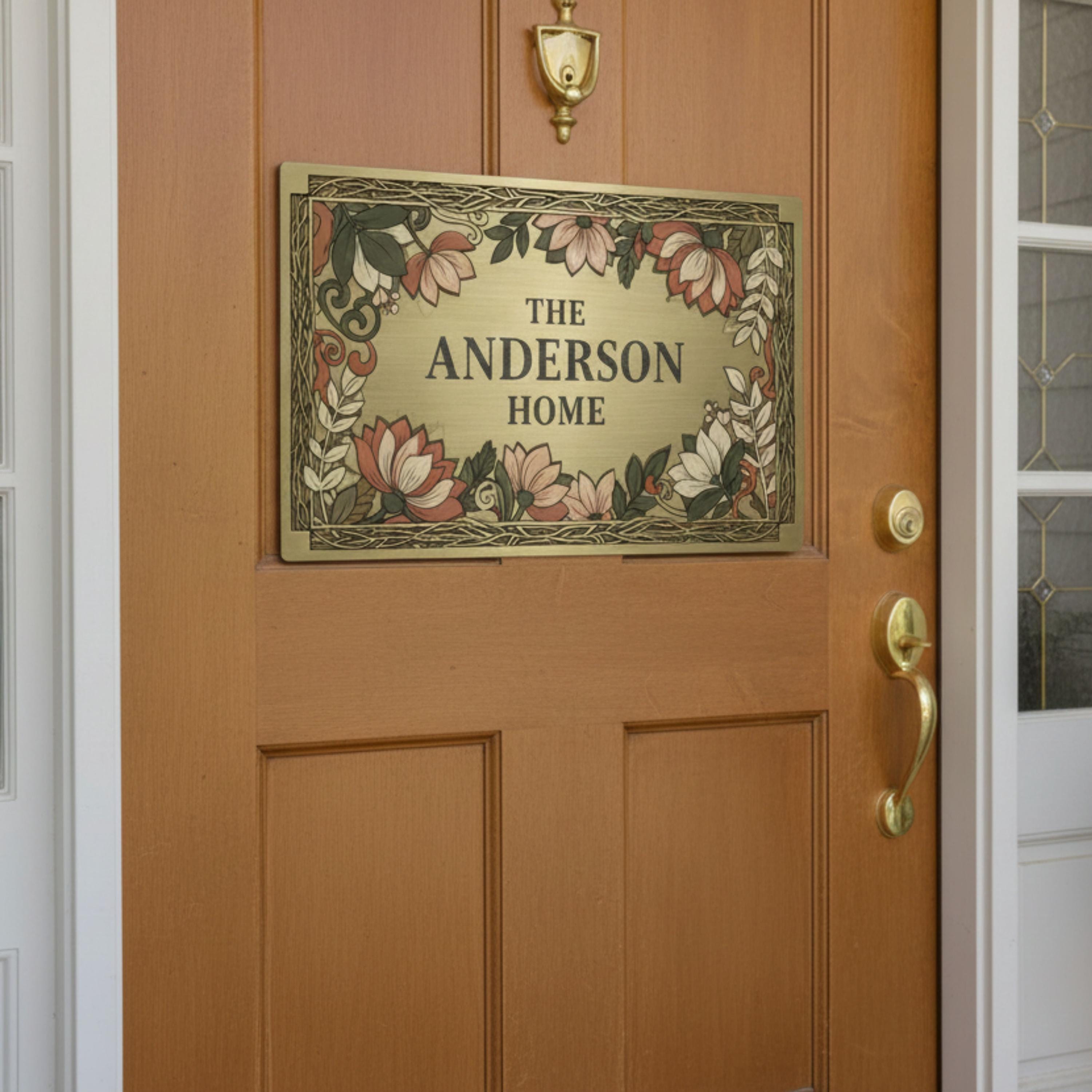 Personalized Metal Sign - Custom Home Decor With Floral Metal Art & Brass Finish