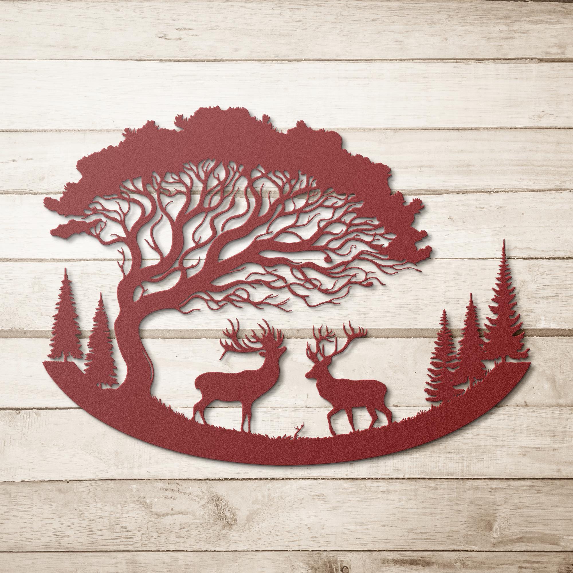 Wildlife Deer Metal Wall Art, Nature Landscape Sign, Forest Buck and Doe Decor