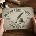 Custom Writer Metal Sign, Quills and Scrolls Society Wall Art, Personalized Author Gift