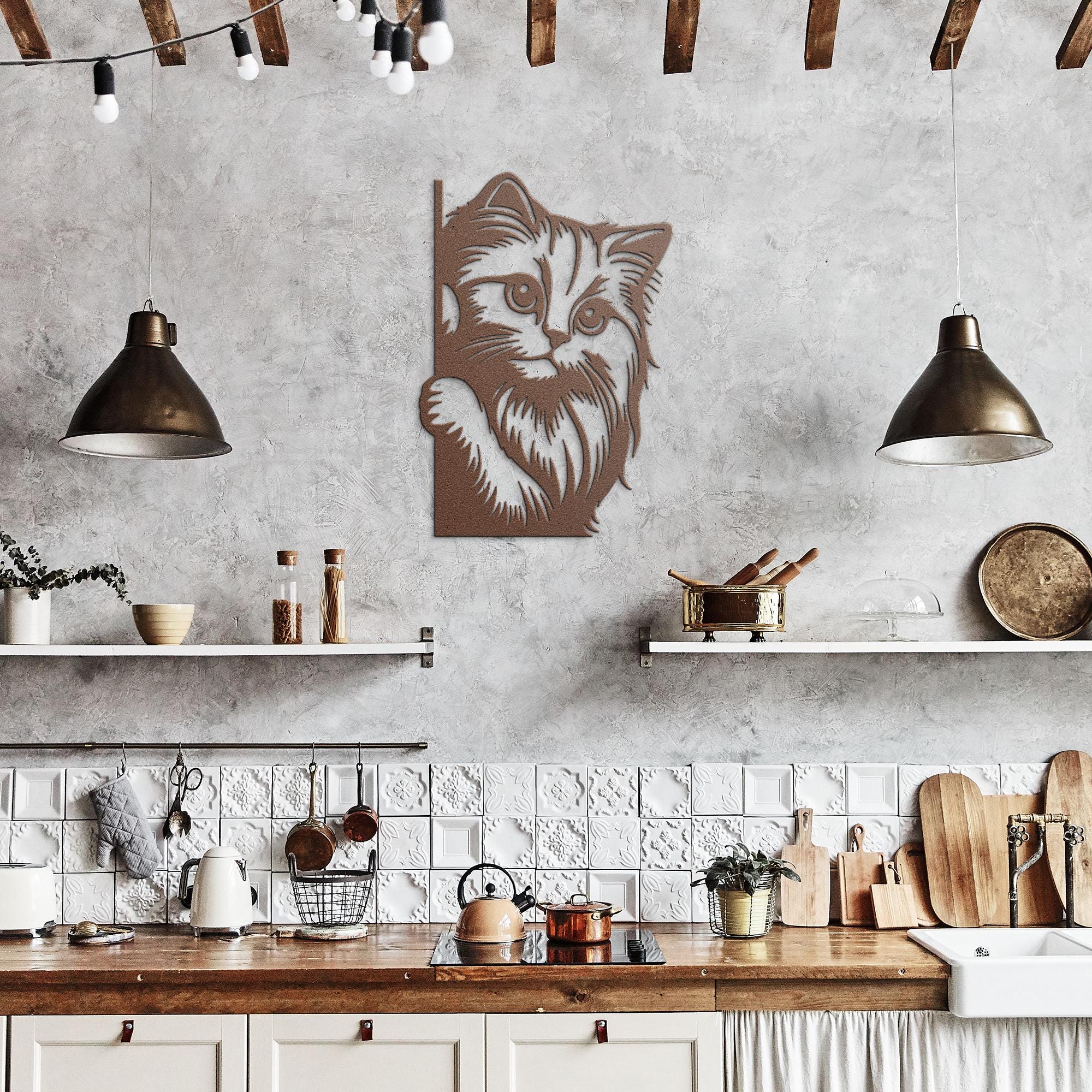 Peeking Cat Metal Wall Art, Die Cut Kitten Sign, Pet Lover Home Decor Gift