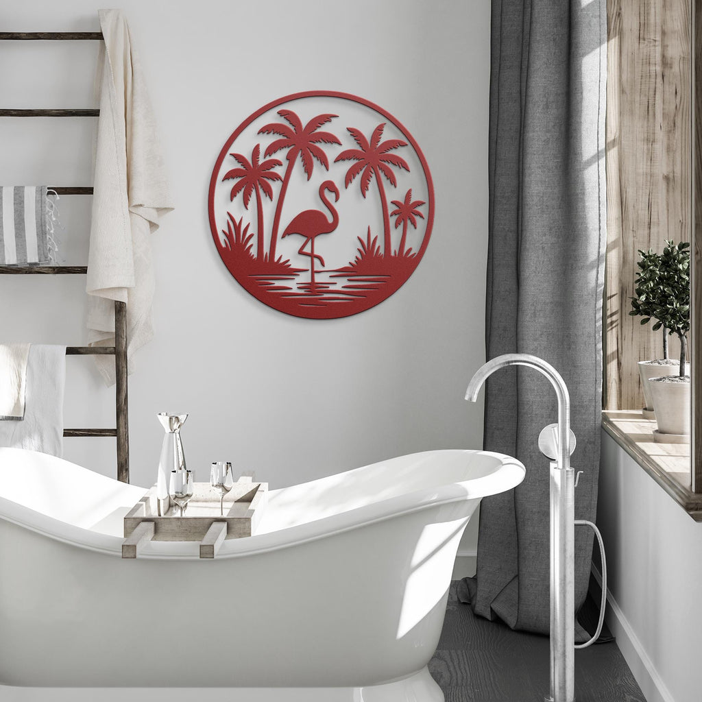 Flamingo Metal Wall Art, Palm Tree Coastal Decor