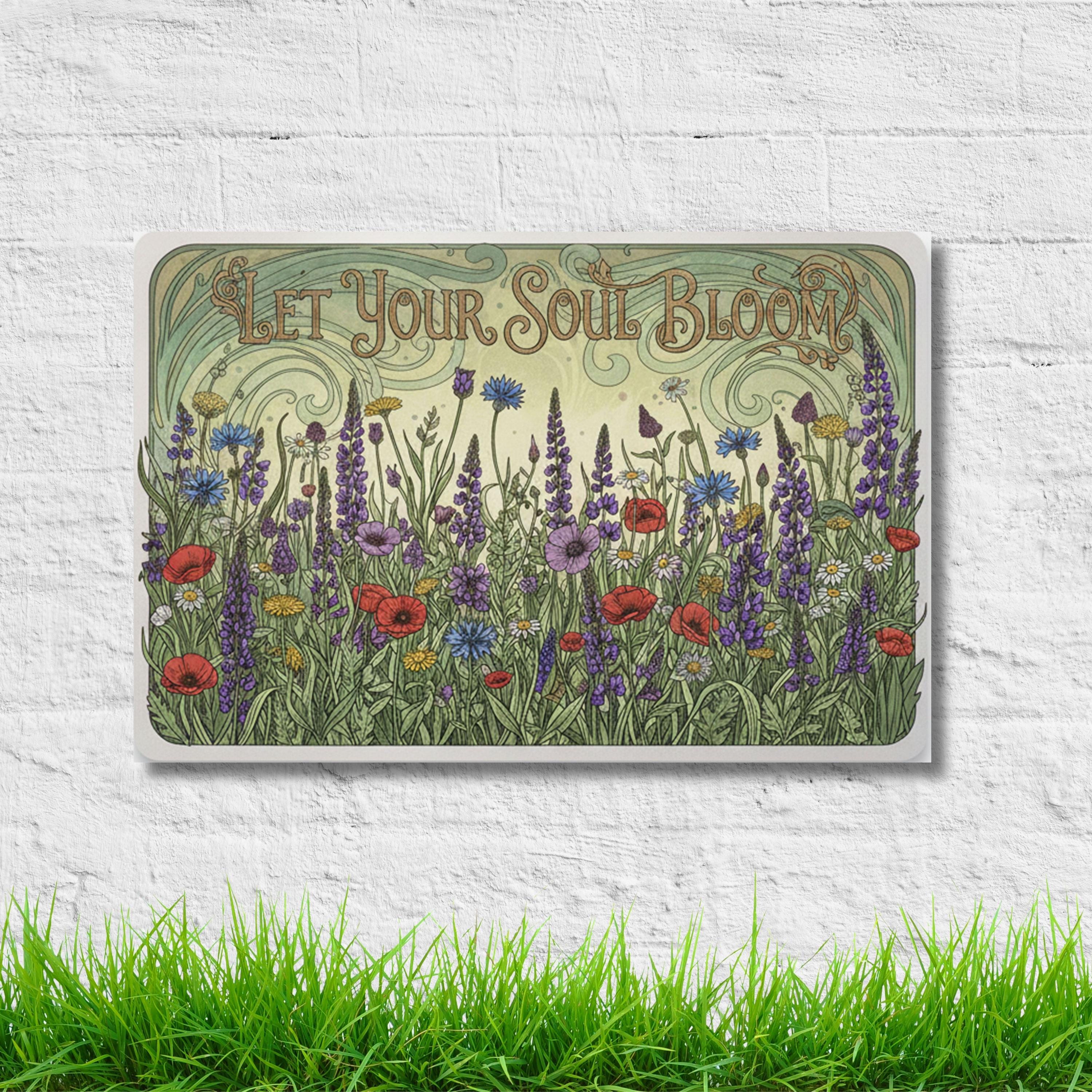 Let Your Soul Bloom Sign, Art Nouveau Floral Art, Wildflower Metal Decor, Spiritual Gift
