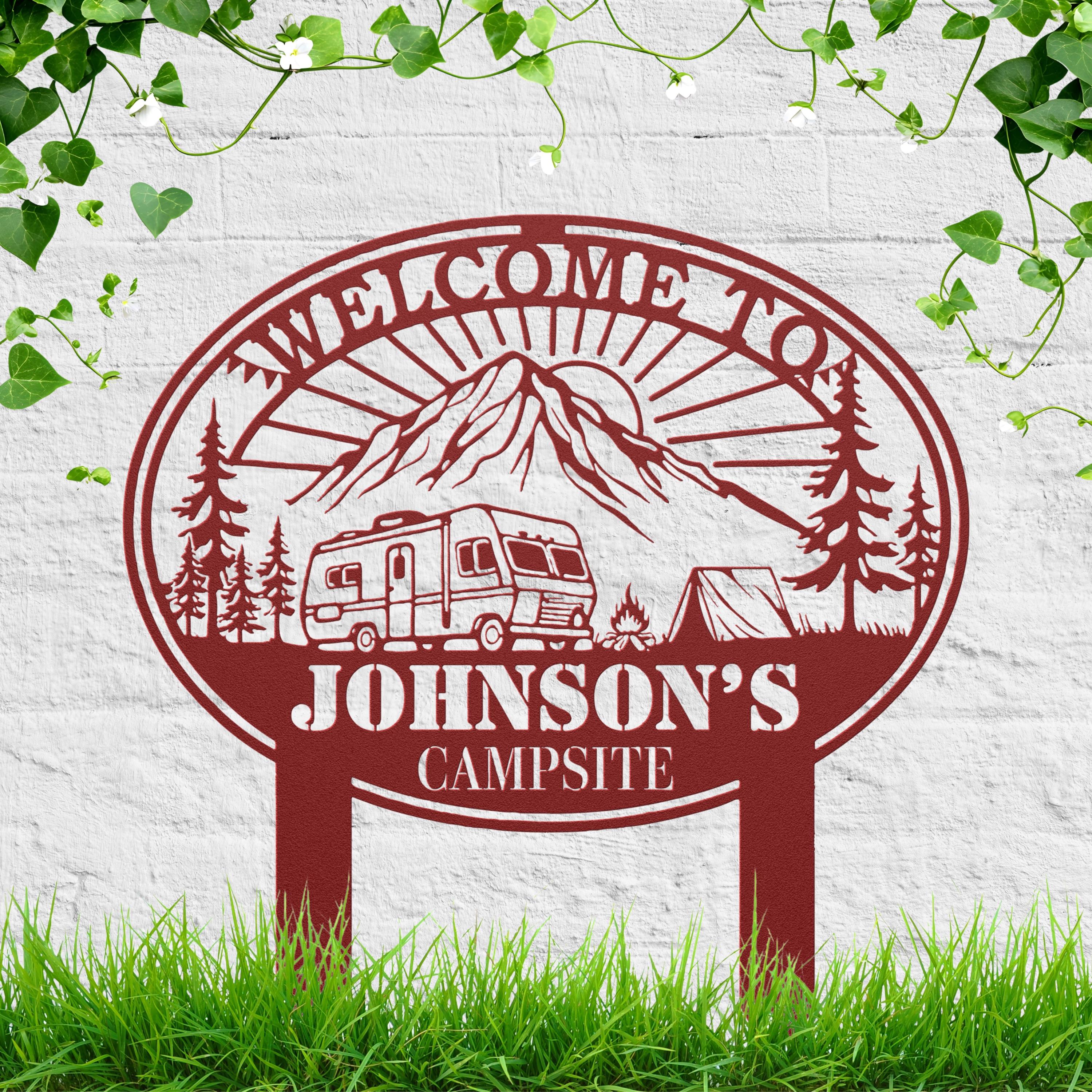 Personalized RV Sign - Custom Camping Gift | Mountain Camping Sign Metal Plaque