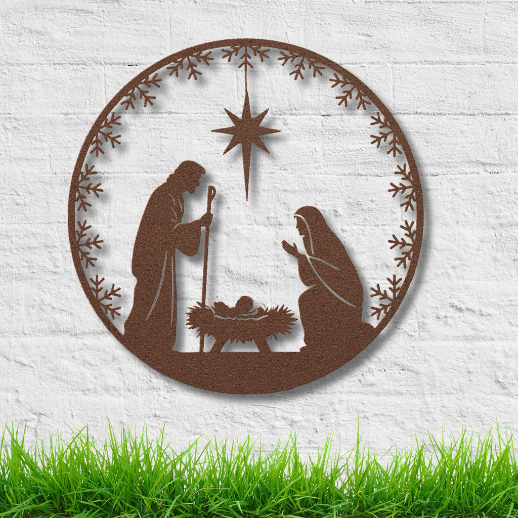 Nativity Metal Sign – Religious Wall Art | Holy Family Black Metal Ornament