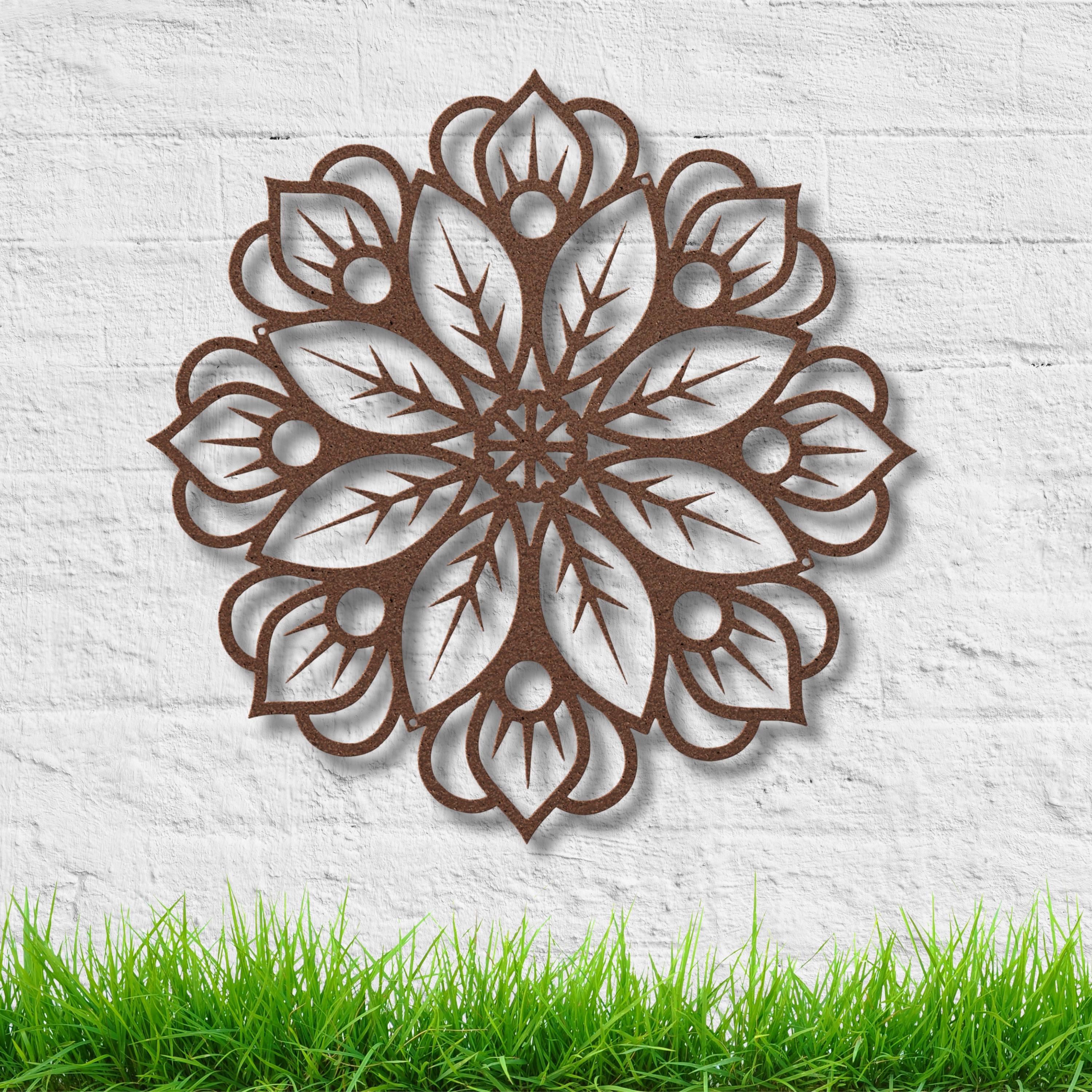 Intricate Flower Mandala Metal Wall Art: Detailed Floral Geometric Design, Die-Cut Meditation Yoga Studio Decor, Zen Home Gift