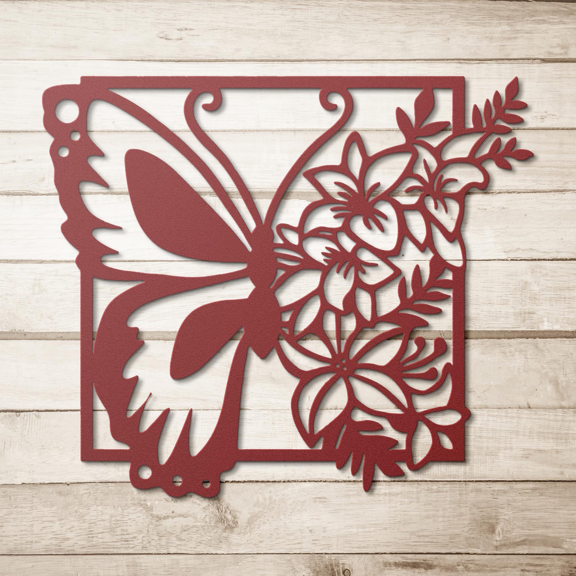 Butterfly Metal Wall Art, Floral Lily Garden Decor, Nature Inspired Sign, Spring Home Gift