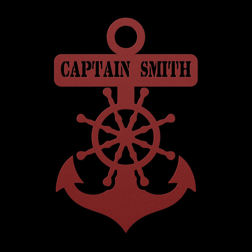 Personalized Captain's Wheel and Anchor Metal Sign, Custom Text, Nautical Gift, Sailor Gift