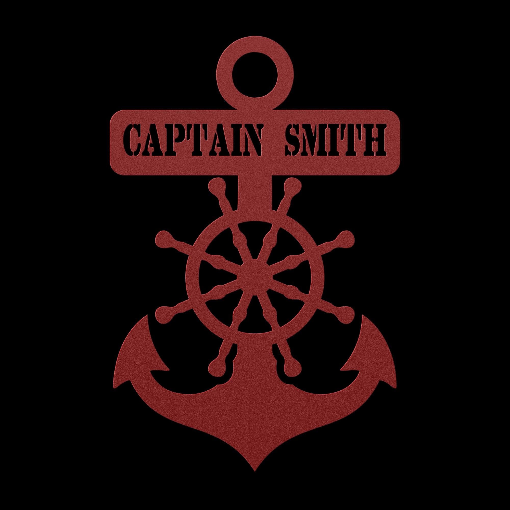 Personalized Captain's Wheel and Anchor Metal Sign, Custom Text, Nautical Gift, Sailor Gift