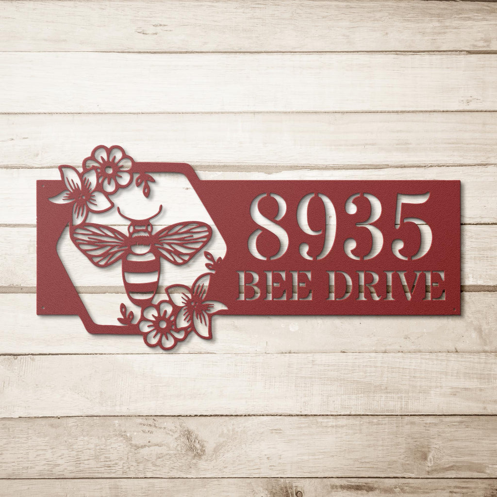 Custom Metal Address Sign - Personalized Bee Honeycomb House Number Plaque