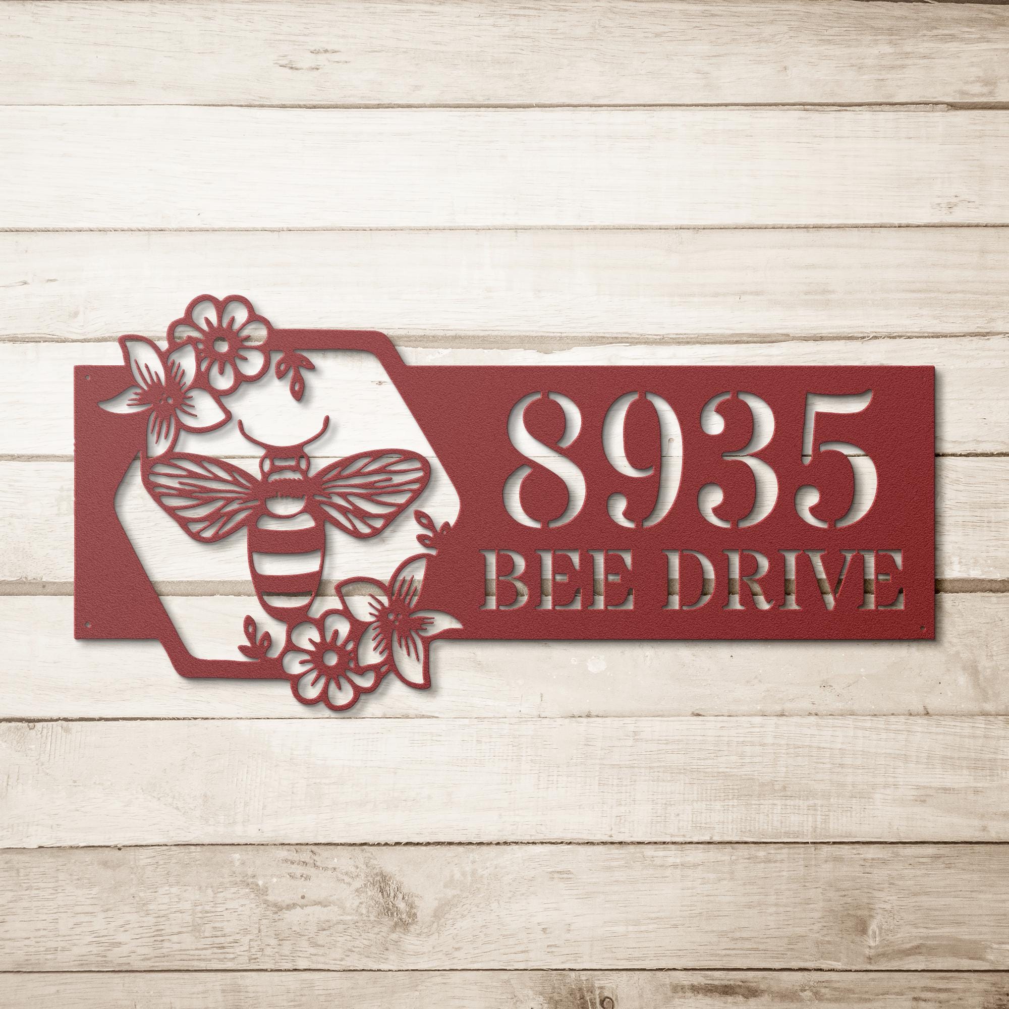 Custom Metal Address Sign - Personalized Bee Honeycomb House Number Plaque