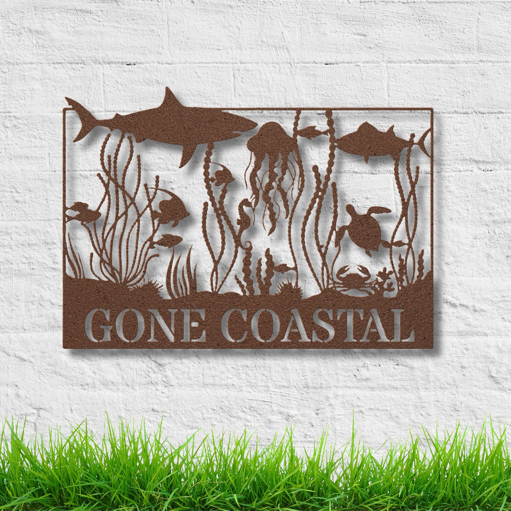 Personalized Metal Sign - Coastal Wall Art | Marine Life Decor With Sea Turtle & Shark