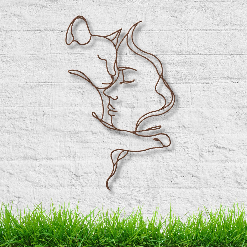 Woman and Cat Metal Line Art, Minimalist Feline Decor, Pet Lover Gift