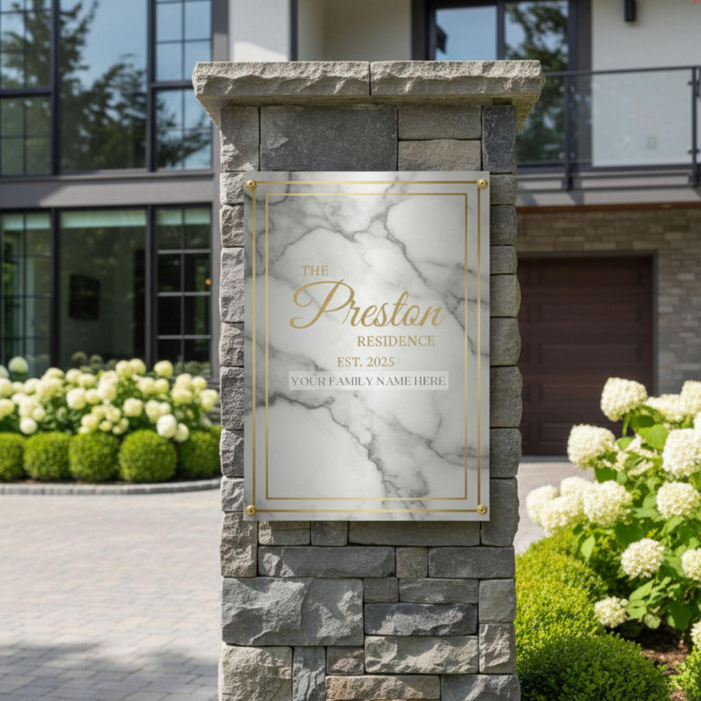 Custom Metal Sign - Personalized Family Name Marble Gold Plaque | Luxury Home Decor