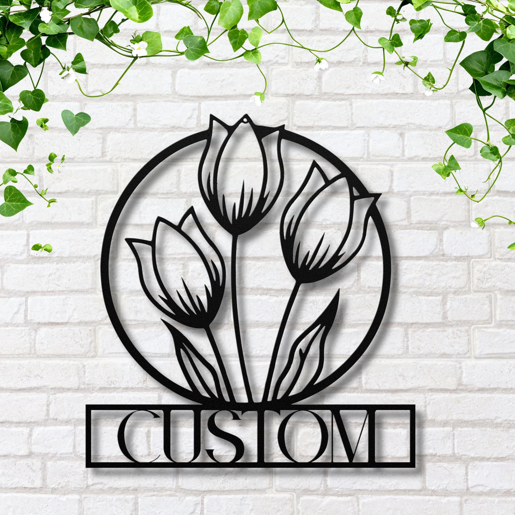Custom Tulip Flower Metal Wall Art | Personalized Garden Sign