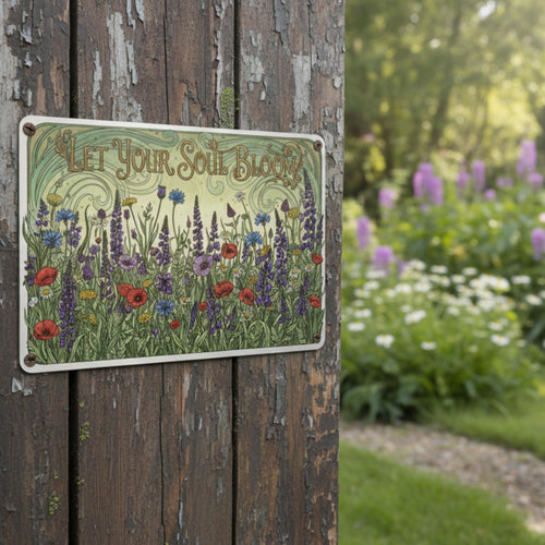 Art Nouveau Metal Sign – Floral Wall Art With Wildflower Metal Decor & Matte Finish