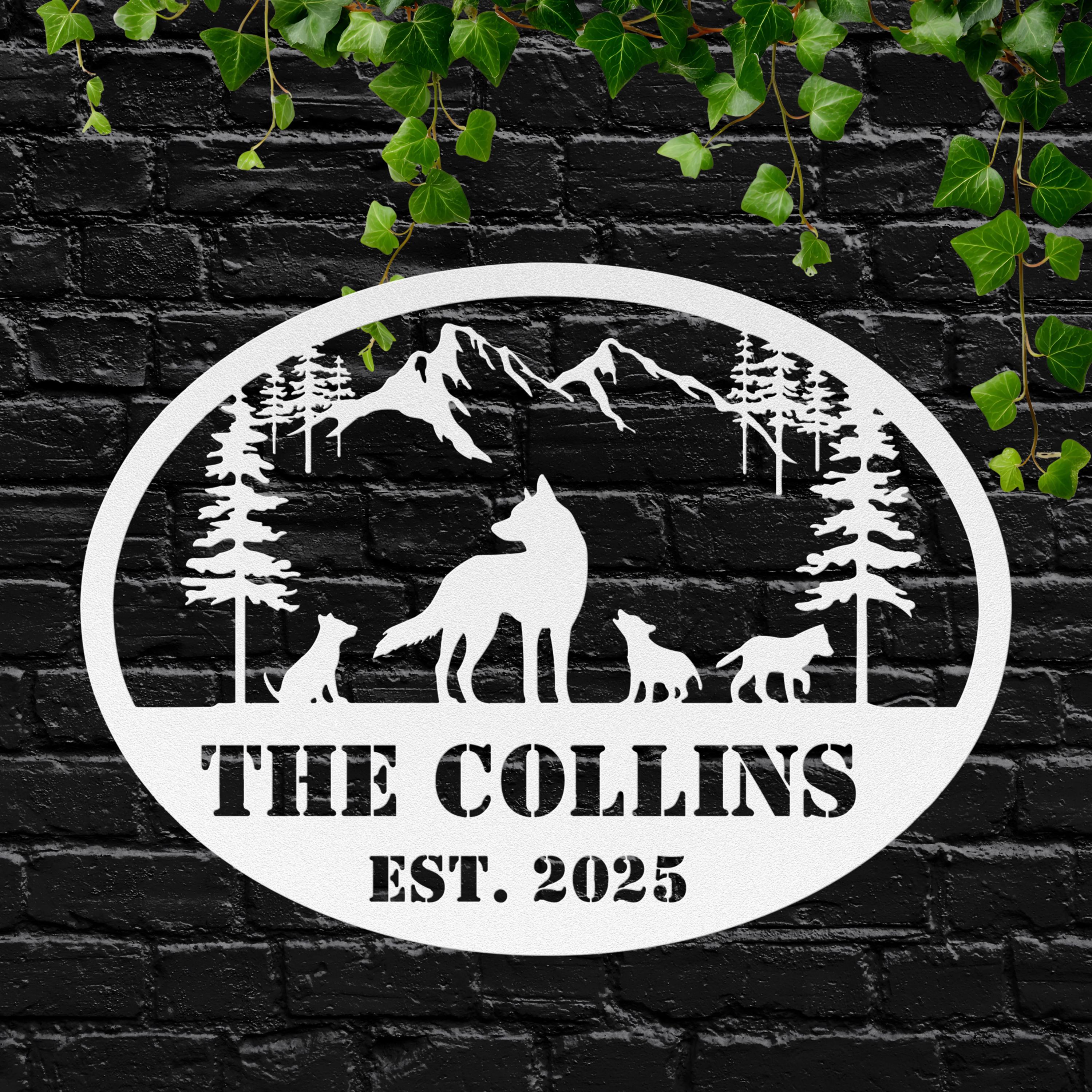 Personalized Wolf Sign | Custom Metal Sign With Wolf Pack Silhouette & Mountain Wall Art