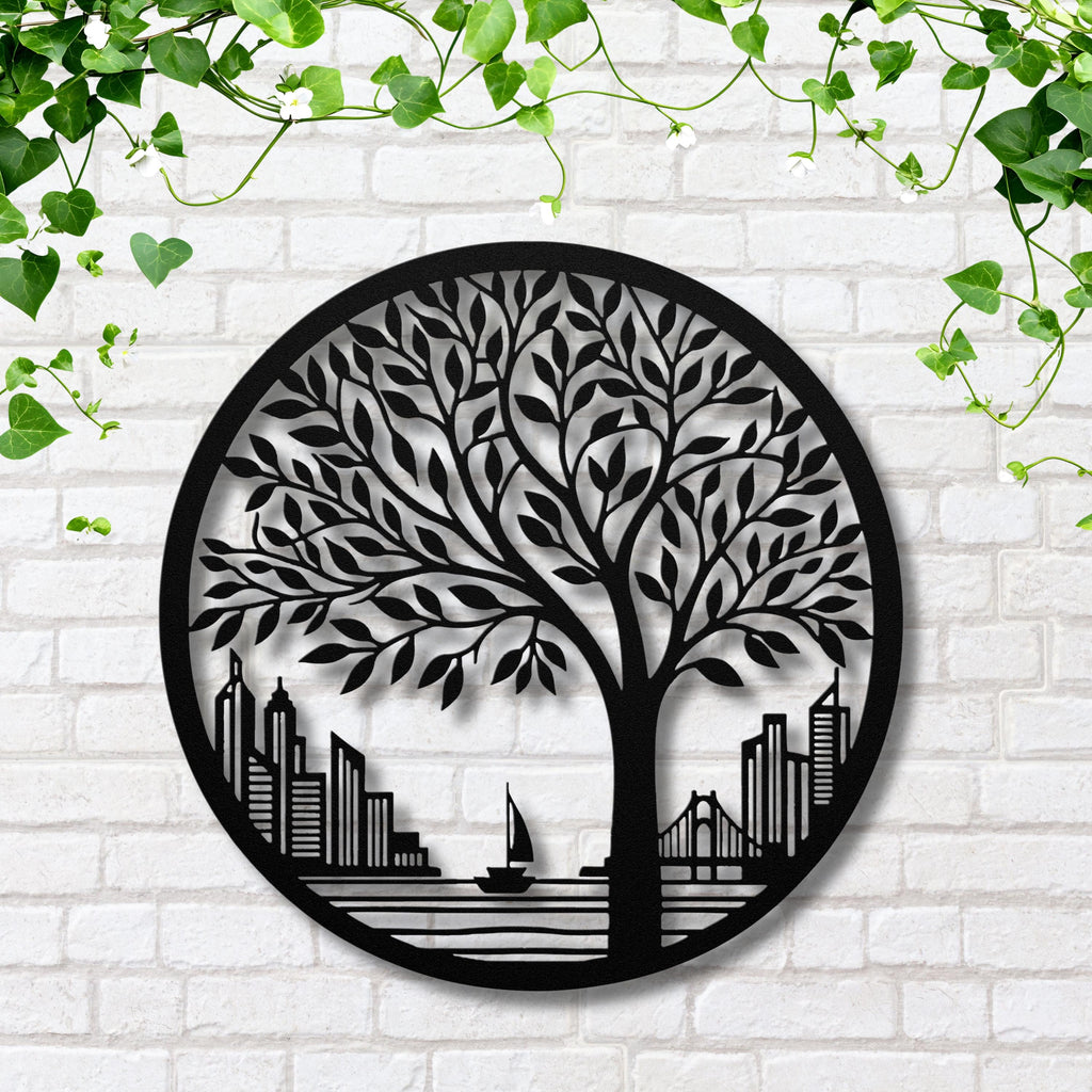 Tree of Life Metal Wall Art, City Skyline Silhouette, Modern Housewarming Gift