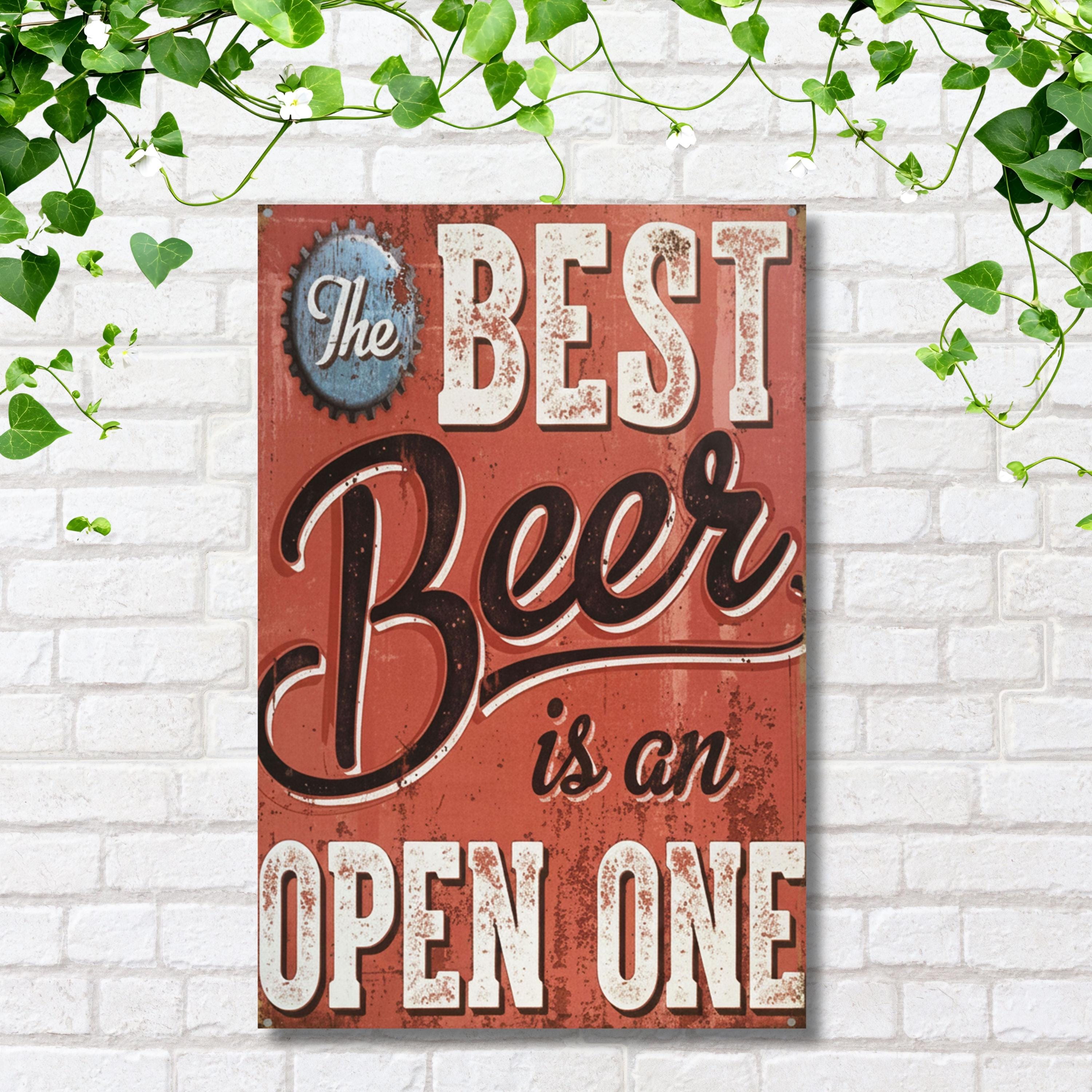 Funny Beer Sign, The Best Beer Is An Open One, Retro Bar Decor, Pub Wall Art