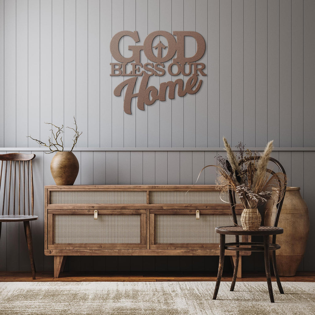God Bless Our Home Sign - Christian Metal Sign | Faith Based Gift | Housewarming Idea