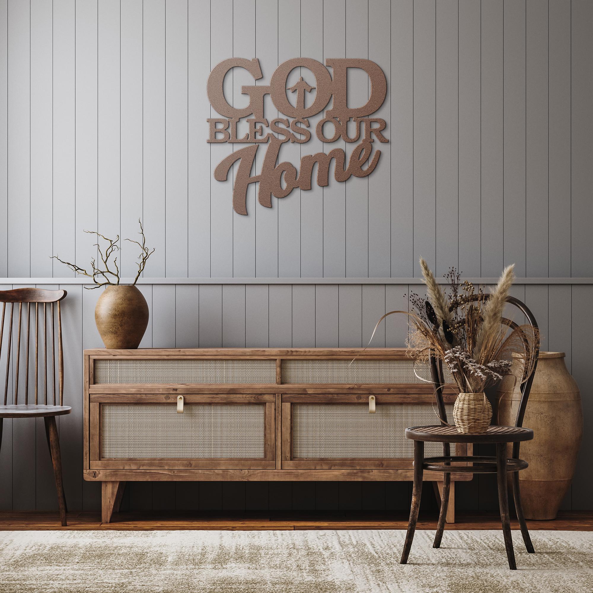God Bless Our Home Sign - Christian Metal Sign | Faith Based Gift | Housewarming Idea