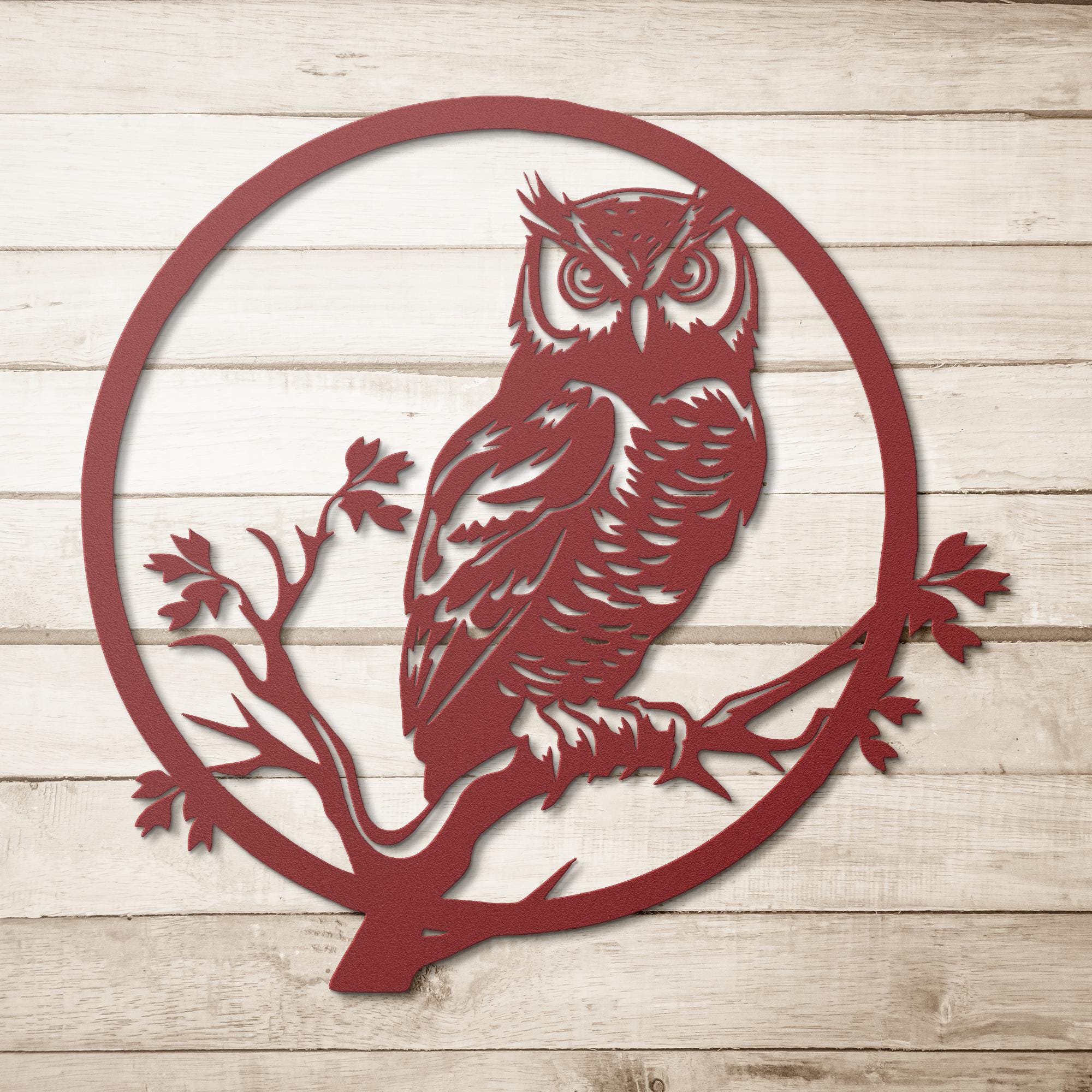 Owl Metal Wall Art, Forest Bird Silhouette Decor, Circular Nature Animal Wall Sign