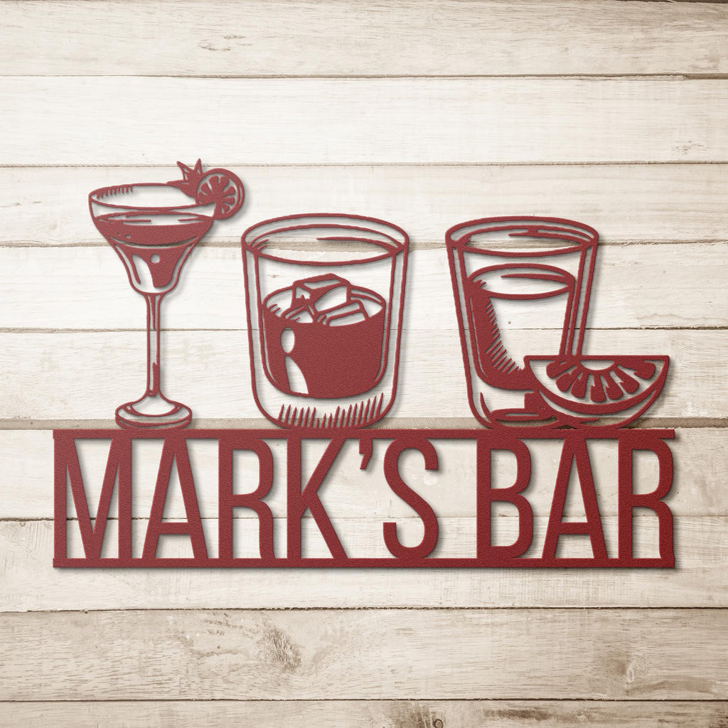 Personalized Bar Metal Sign | Custom Home Bar Wall Decor | Cocktail Drinks Man Cave Gift