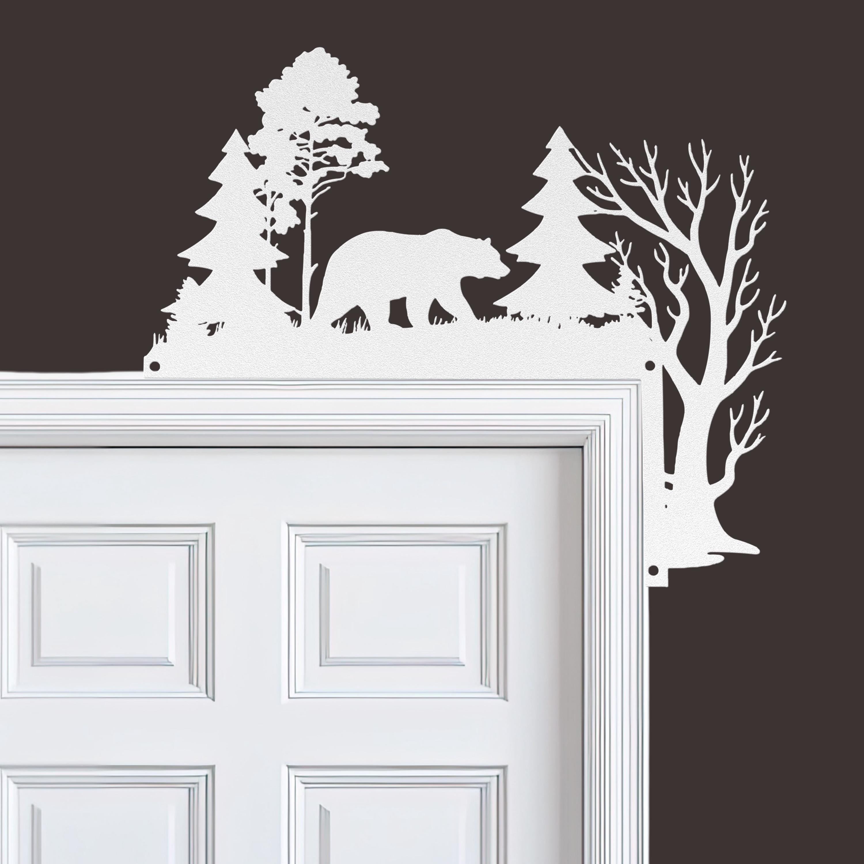 Bear Metal Door Corner Sign, Pine Tree Forest Decor, Cabin Wall Art, Wilderness Gift