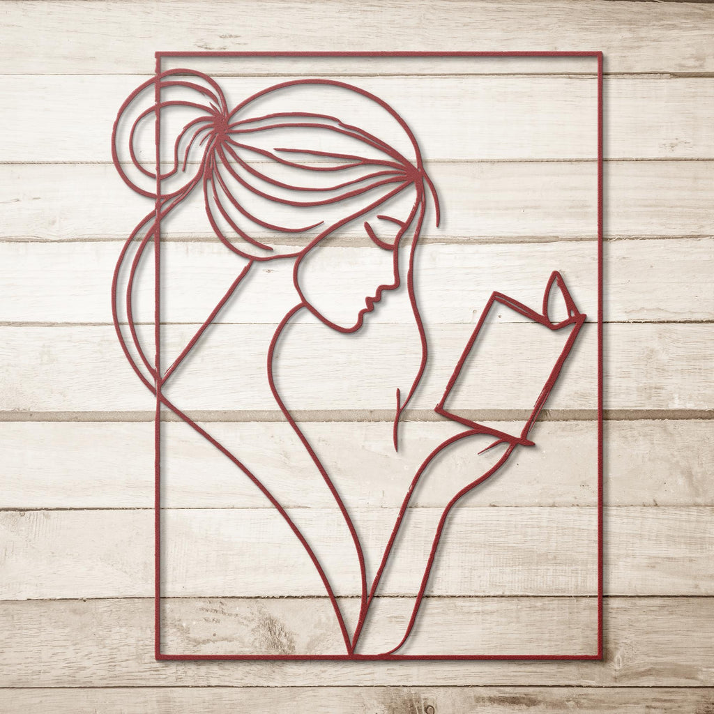 Woman Reading Metal Wall Art, Minimalist Line Art, Librarian Gift