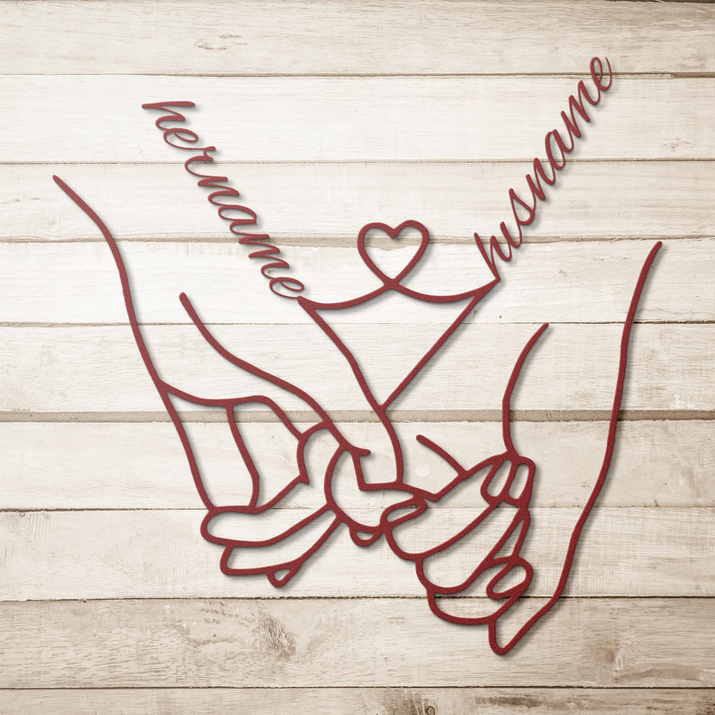 Personalized Couple Hands Metal Sign, Custom Name Wall Art