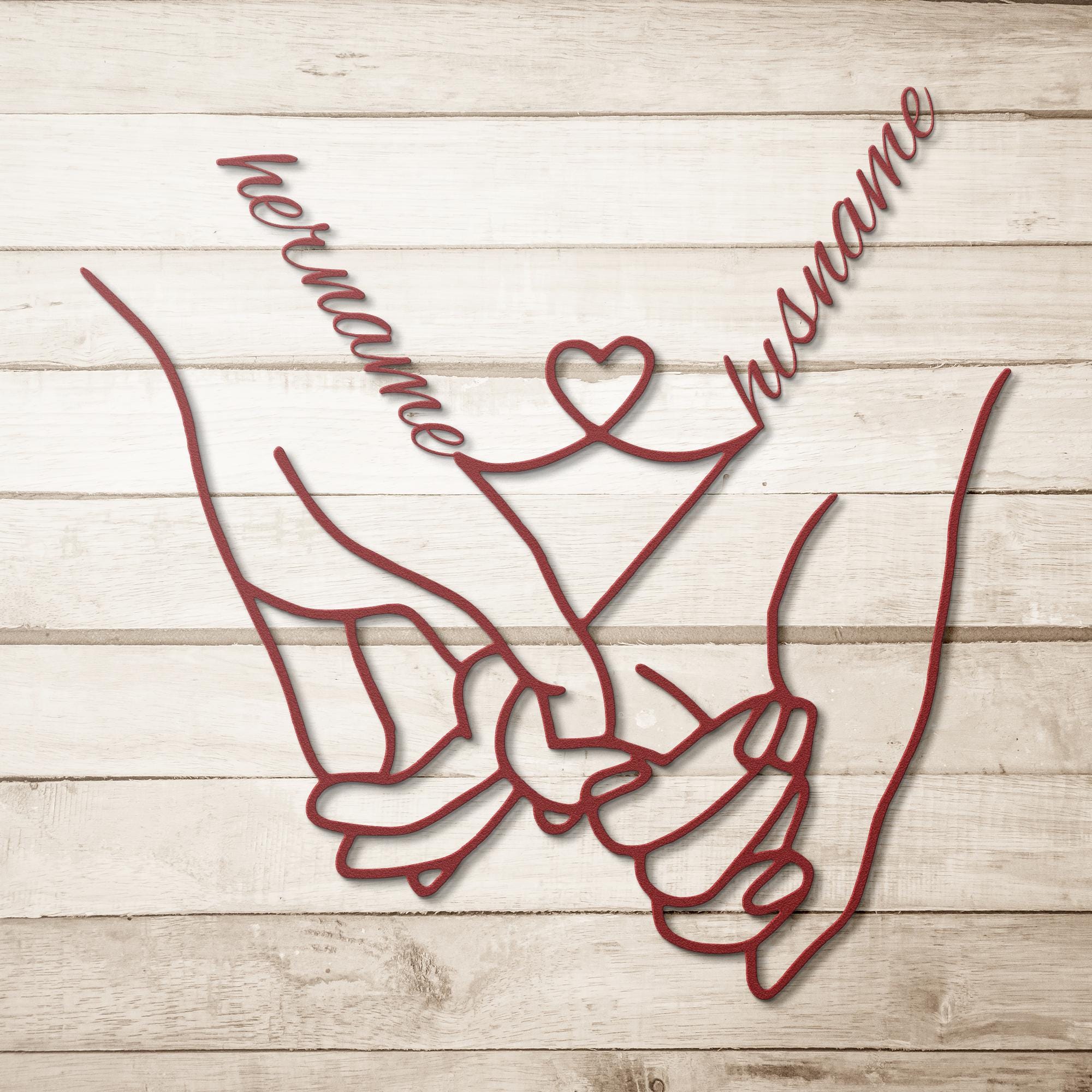 Personalized Couple Hands Metal Sign, Custom Name Wall Art