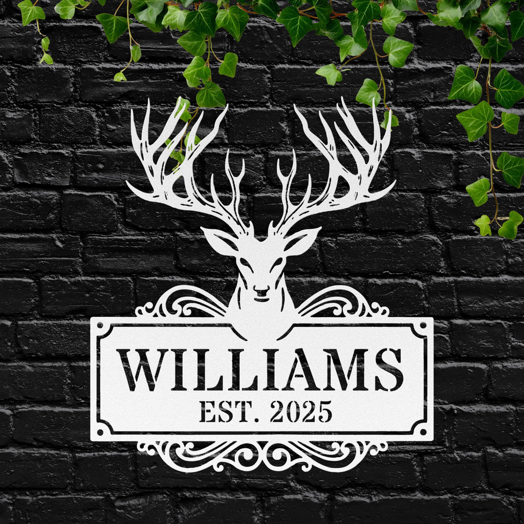 Personalized Antler Sign, Deer Head Metal Monogram, Custom Family Name Sign, Rustic Hunting Cabin Decor, Die Cut Art