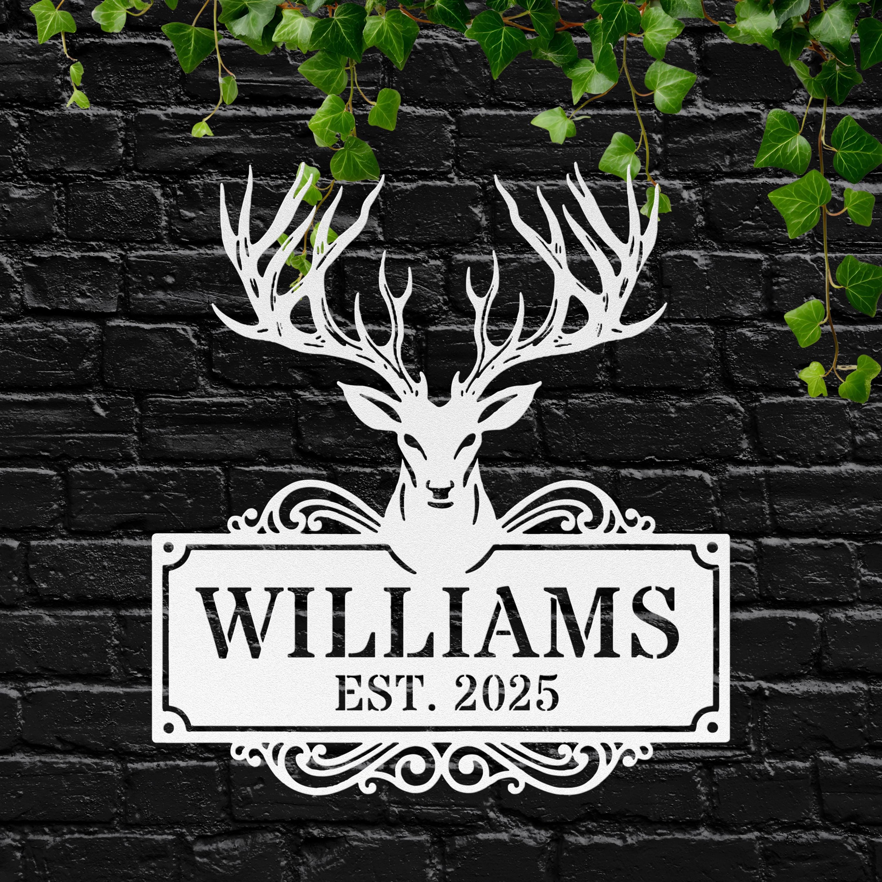 Personalized Antler Sign, Deer Head Metal Monogram, Custom Family Name Sign, Rustic Hunting Cabin Decor, Die Cut Art