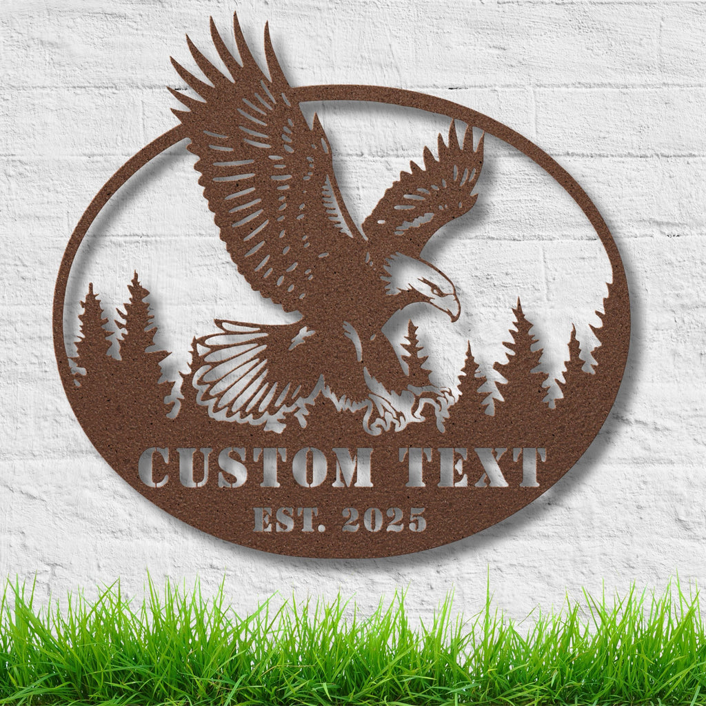 Personalized Bald Eagle Metal Sign | Custom Text Die-Cut Forest Lodge Decor | Patriotic Wildlife Nature Gift