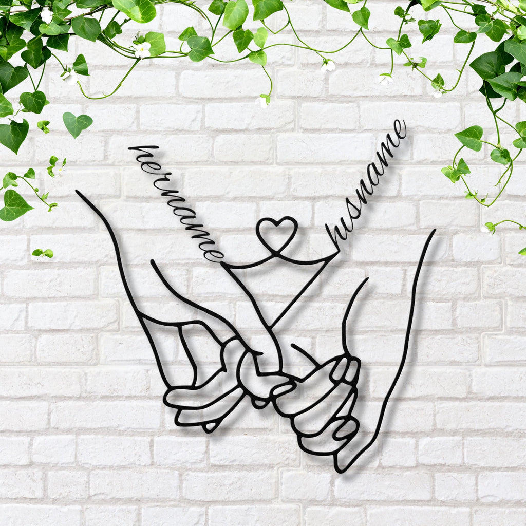 Personalized Couple Hands Metal Sign, Custom Name Wall Art