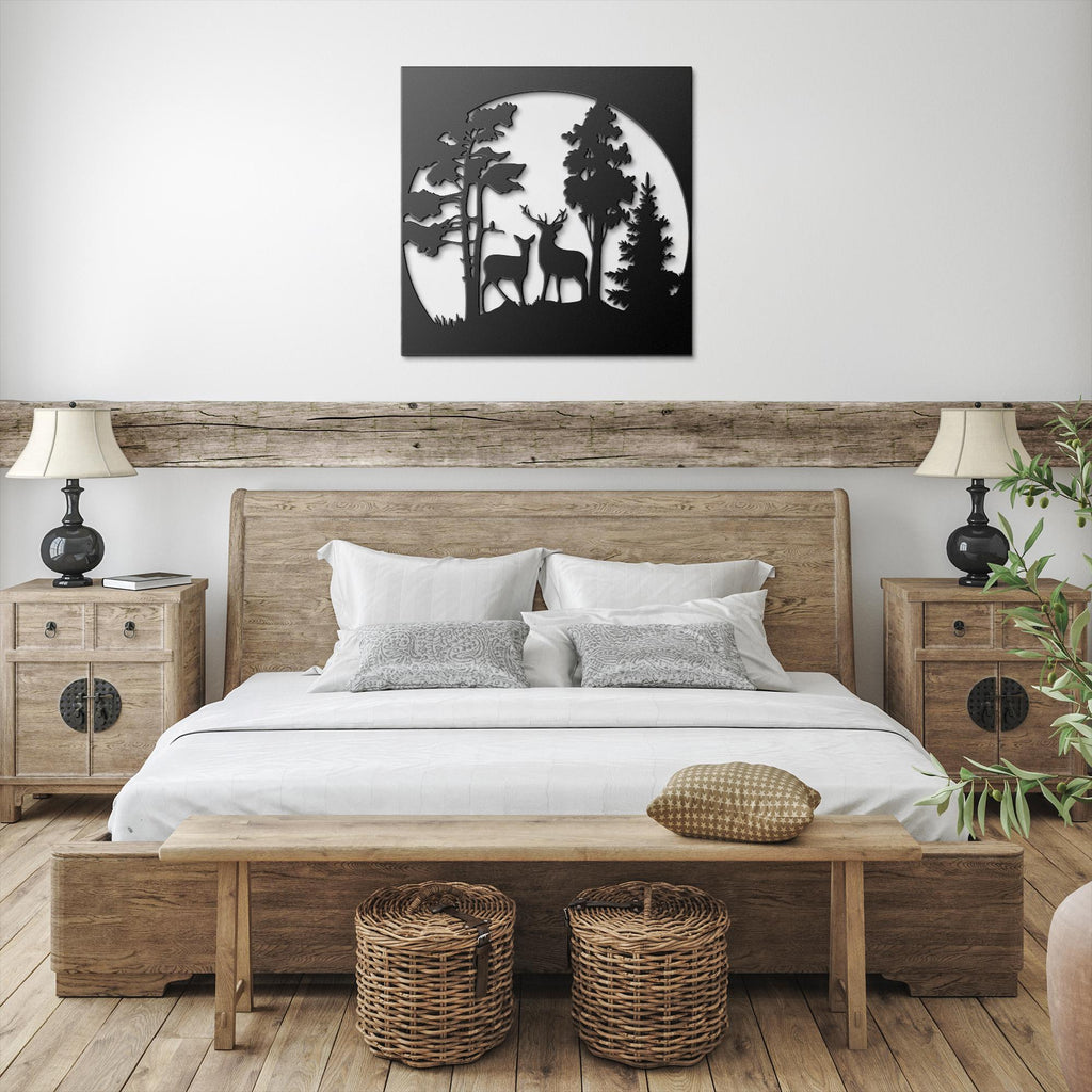 Deer Metal Wall Art - Rustic Cabin Decor | Laser Cut Wildlife Silhouette Sign