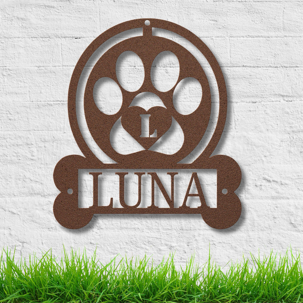 Personalized Dog Sign – Custom Pet Name Paw Print Metal Wall Art Gift