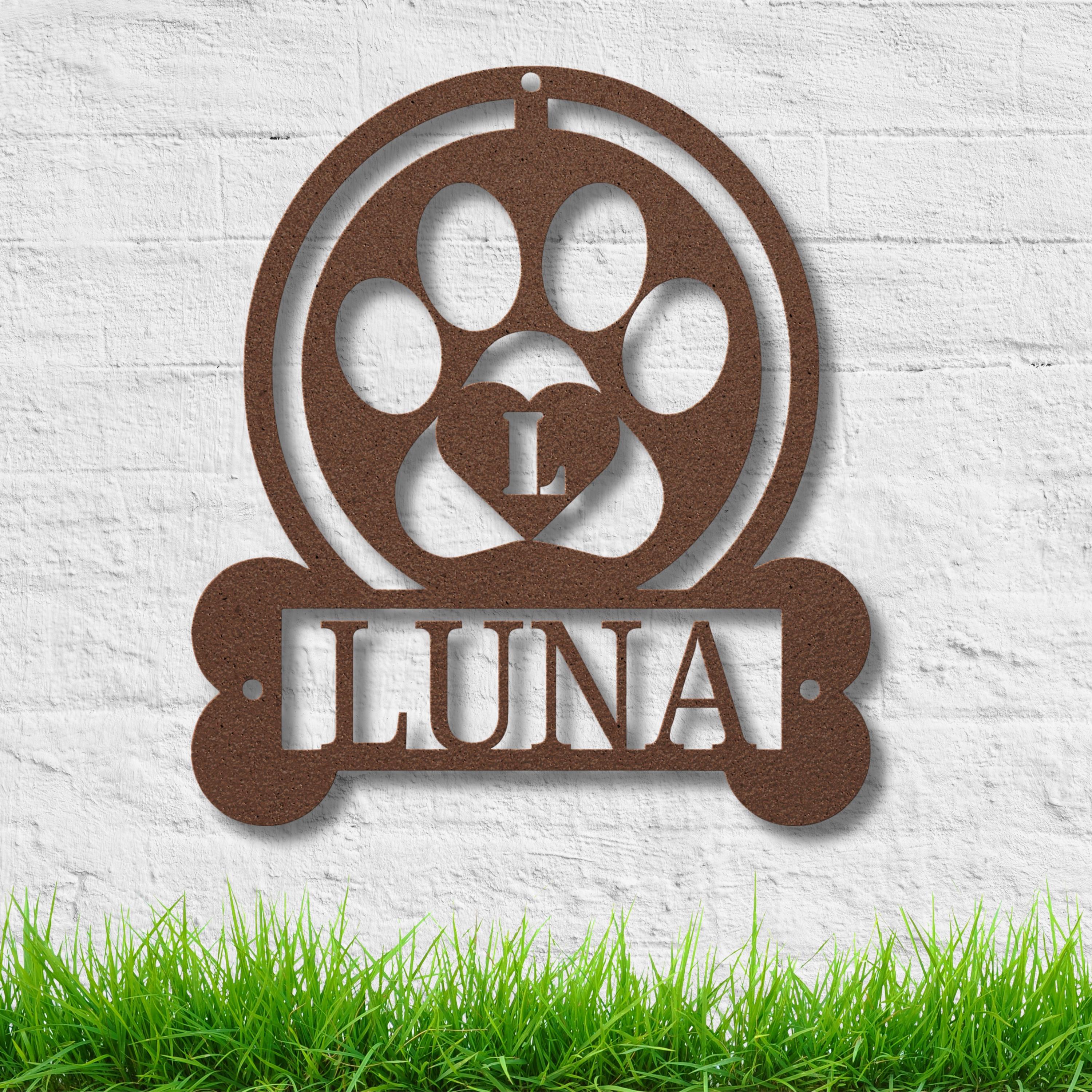 Personalized Dog Sign – Custom Pet Name Paw Print Metal Wall Art Gift