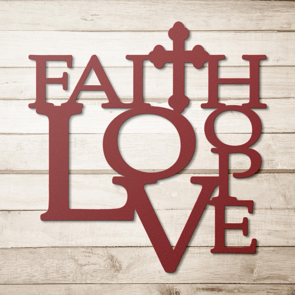 Faith Hope Love Metal Sign, Christian Cross Wall Art, Religious Decor, Inspirational Gift, Scripture Art