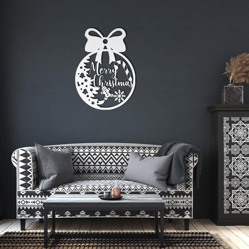 Merry Christmas Ornament Metal Sign, Gingerbread Man, Candy Cane Wall Art