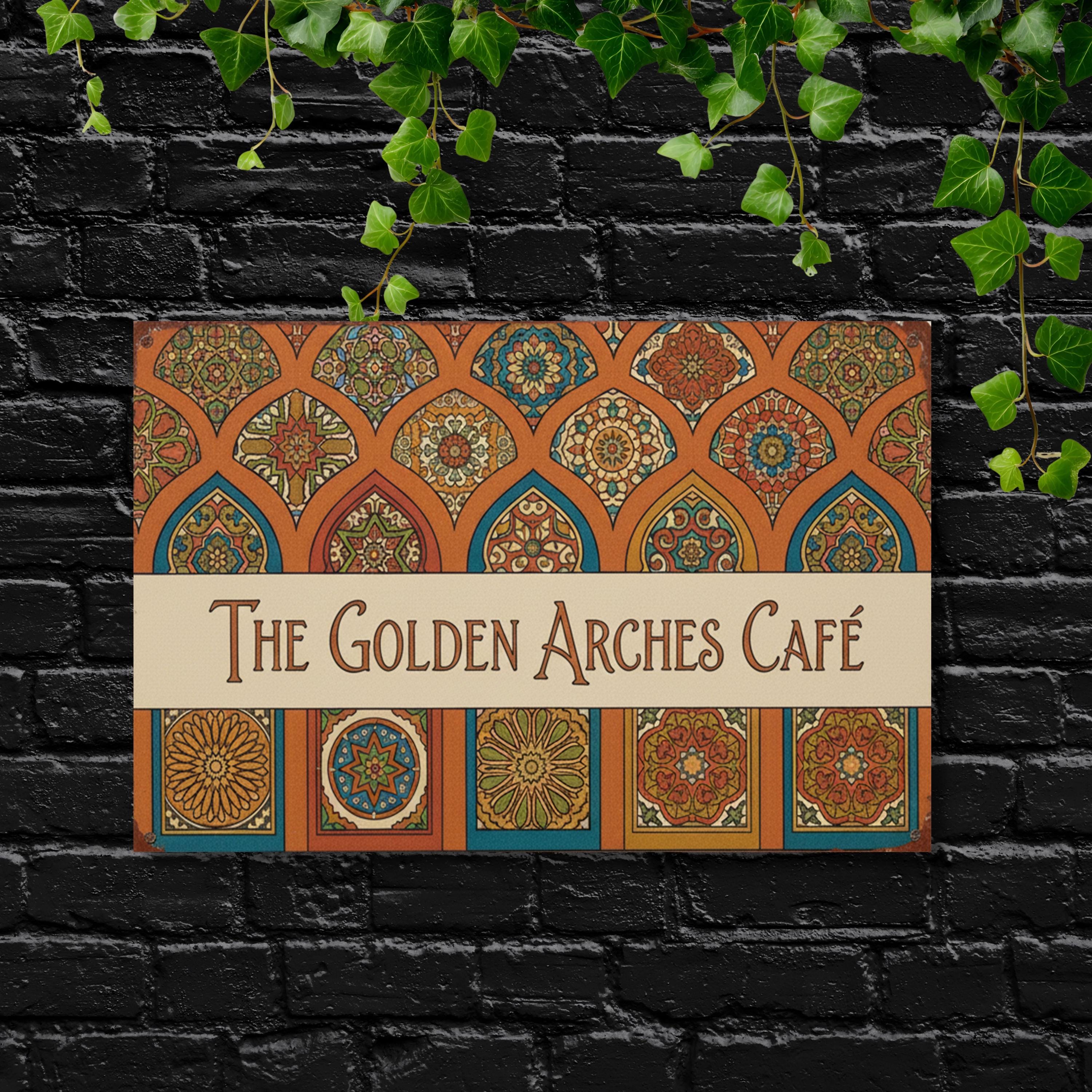 Custom Cafe Metal Sign, Moroccan Pattern Restaurant Plaque, Coffee Shop Wall Art, Boho Decor
