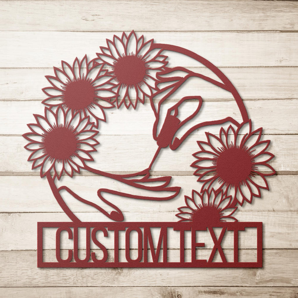 Personalized Nail Salon Metal Sign, Sunflower Hand Line Art