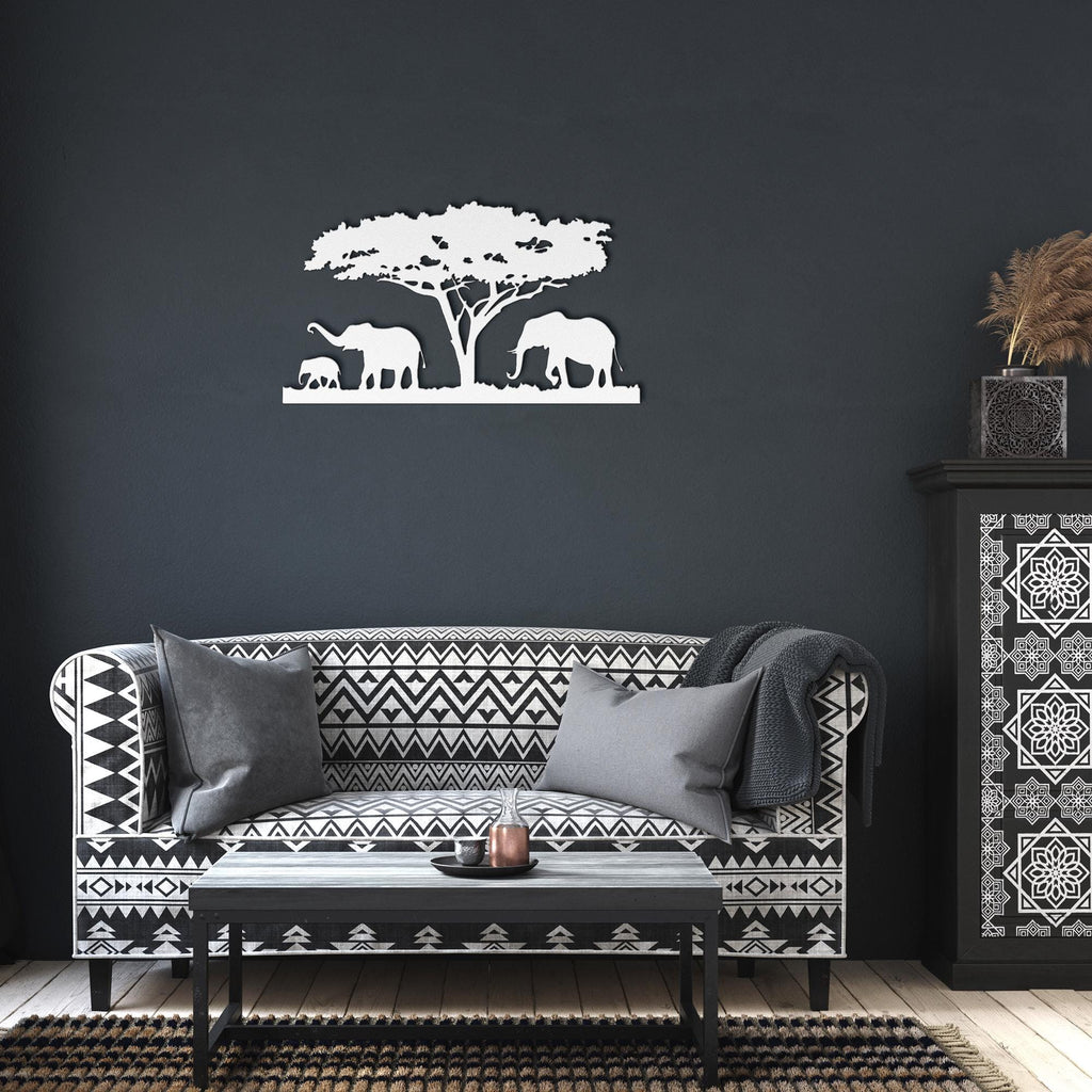 Elephant Family Metal Wall Art, African Safari Silhouette, Nursery Decor