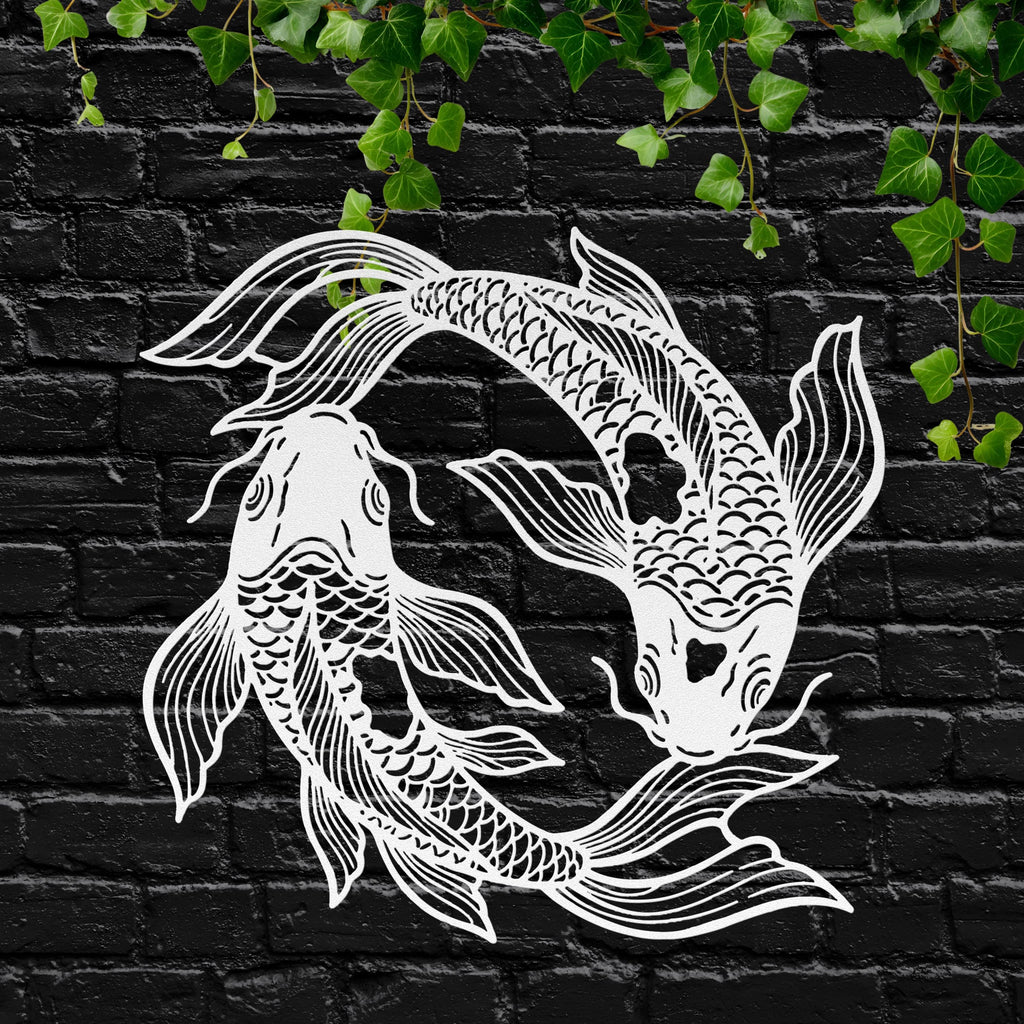 Yin Yang Koi Fish Metal Wall Art, Japanese Zen Decor