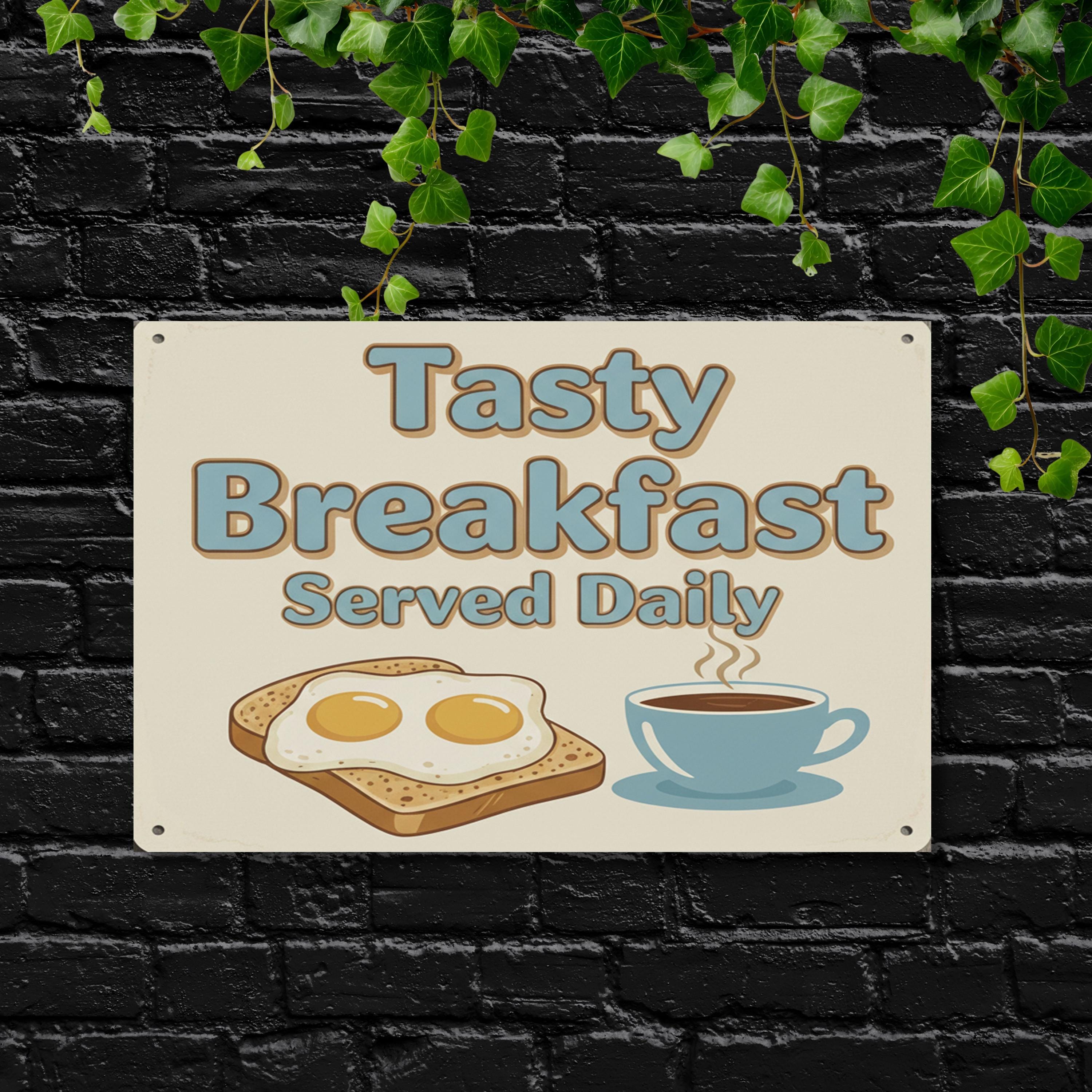 Tasty Breakfast Metal Sign, Kitchen Wall Art, Retro Diner Decor, Eggs and Toast Sign