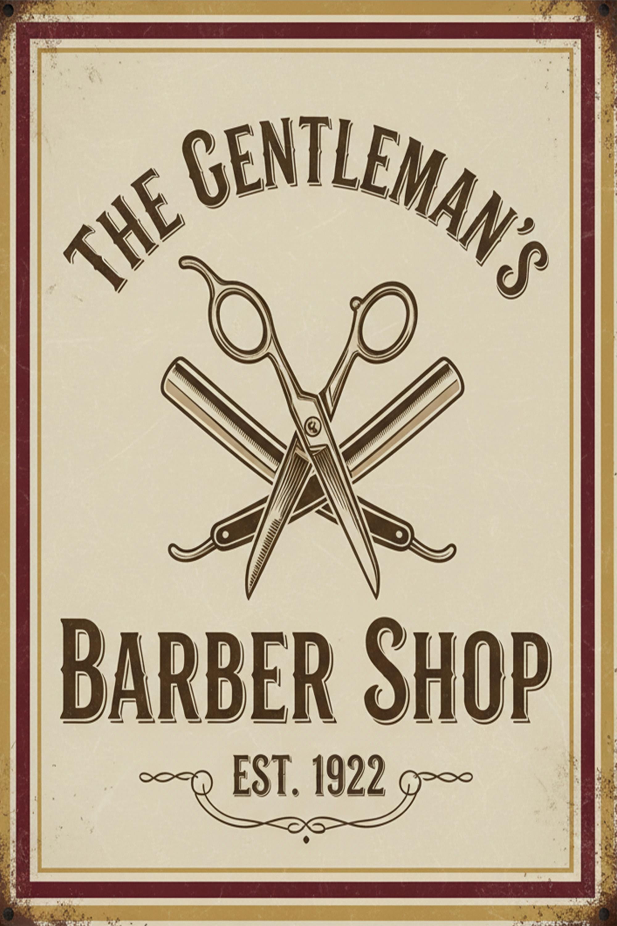 The Gentleman's Barber Shop Sign - Vintage Metal Wall Art - Custom Shaving & Haircut Decor