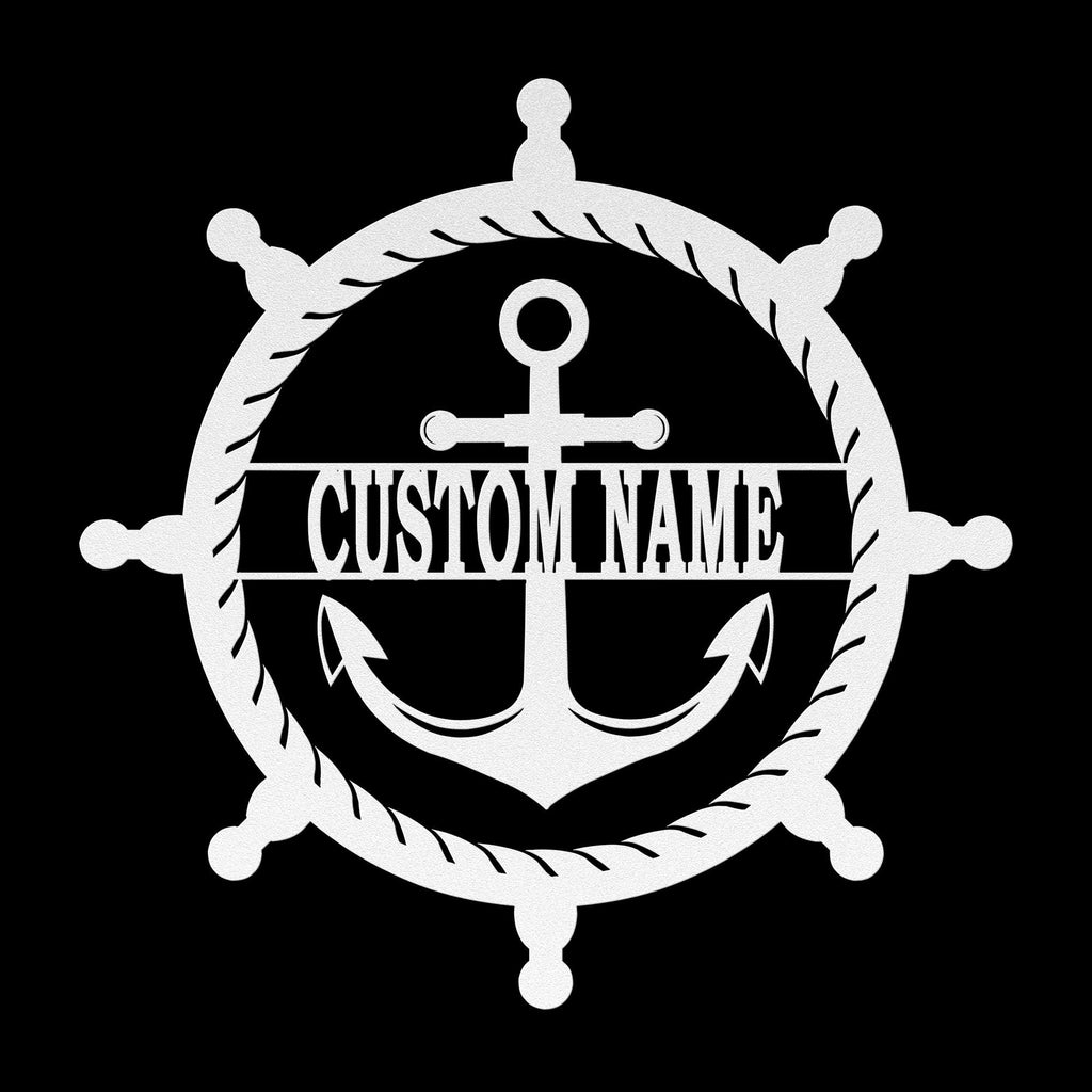 Personalized Captain's Wheel and Anchor Metal Sign, Custom Text, Nautical Gift, Sailor Gift