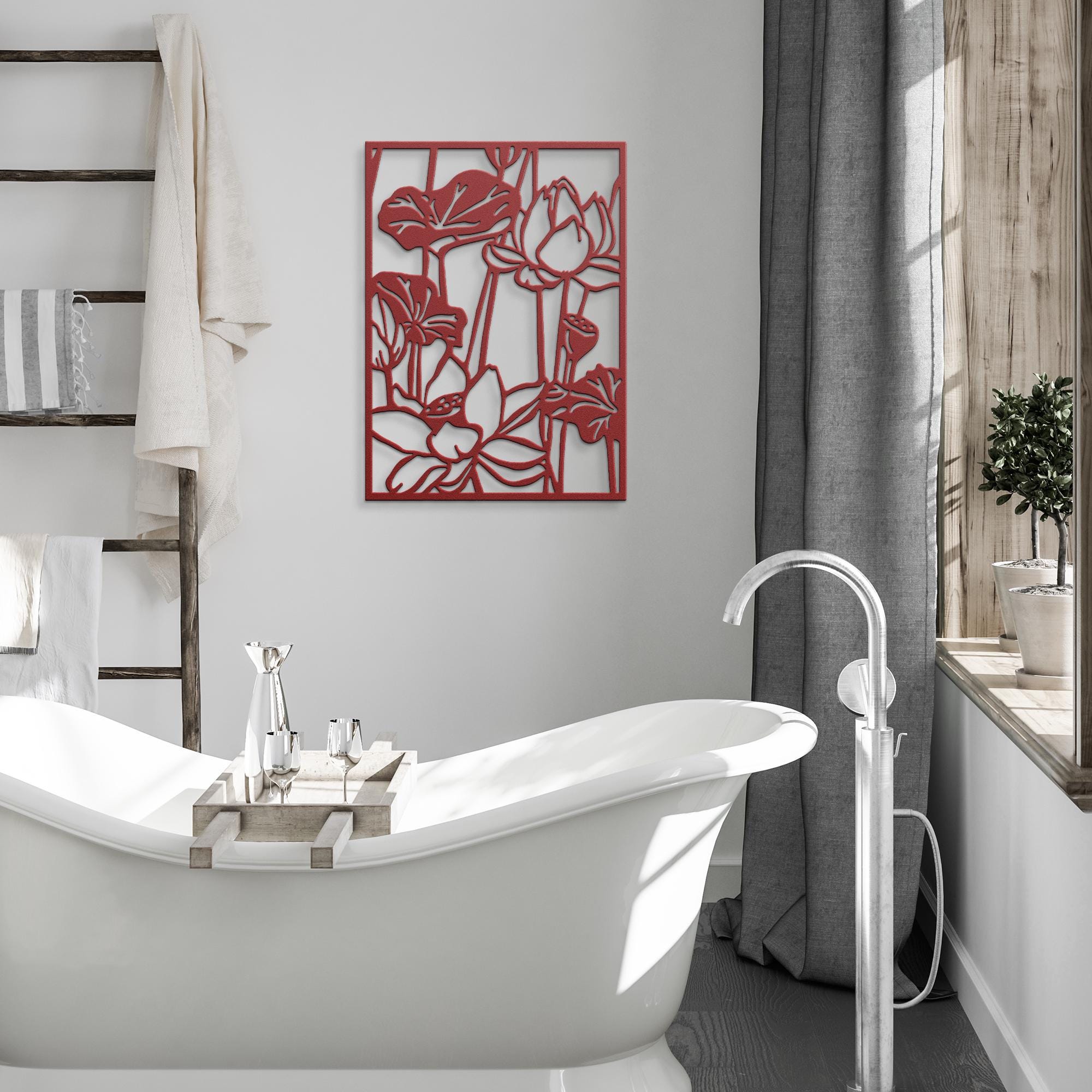 Lotus Flower Metal Wall Art, Floral Garden Sign, Zen Yoga Studio Decor, Botanical Art