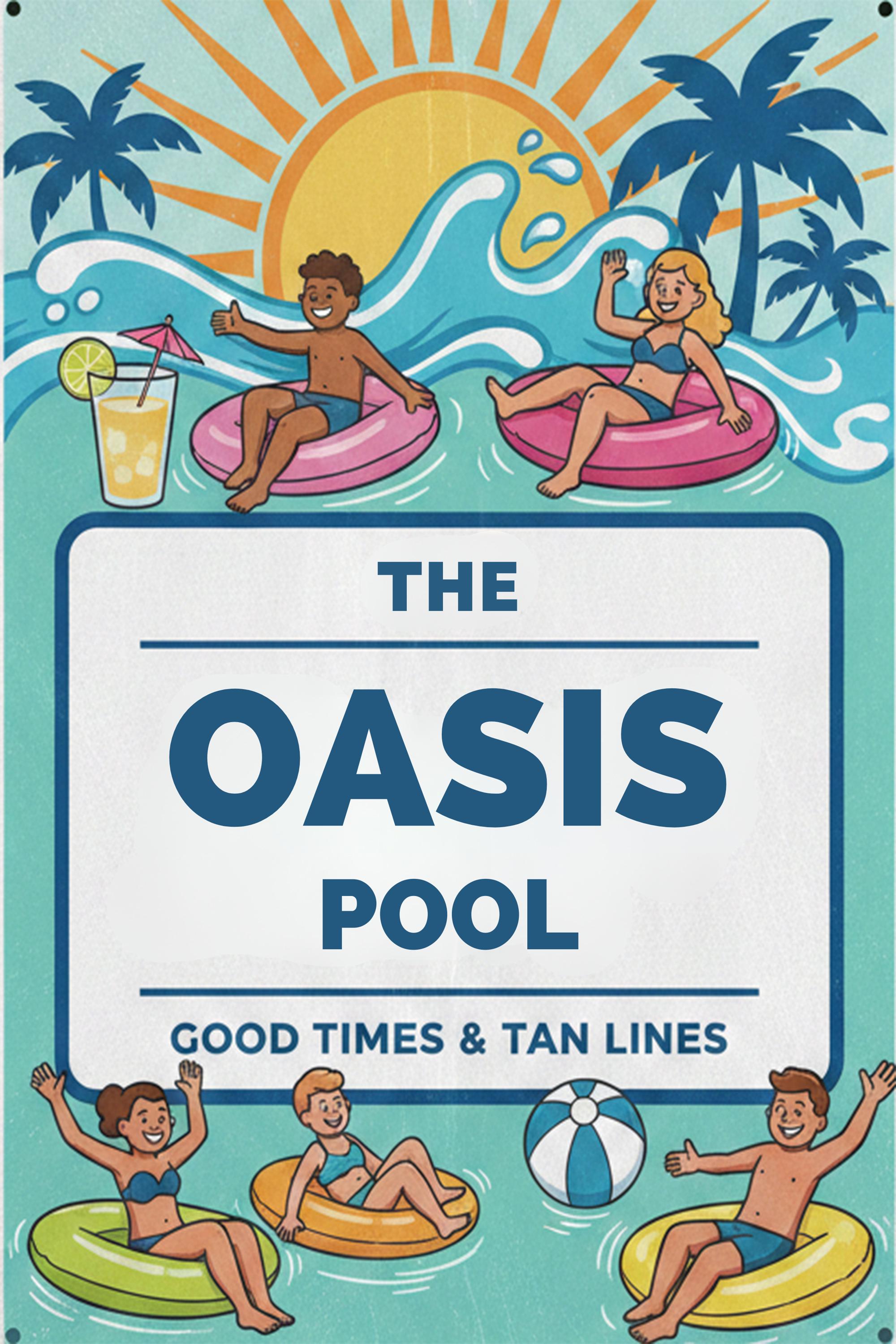Custom Pool Sign | Retro Palm Tree, Backyard Oasis Decor