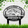 Personalized RV Sign - Custom Camping Gift | Mountain Camping Sign Metal Plaque