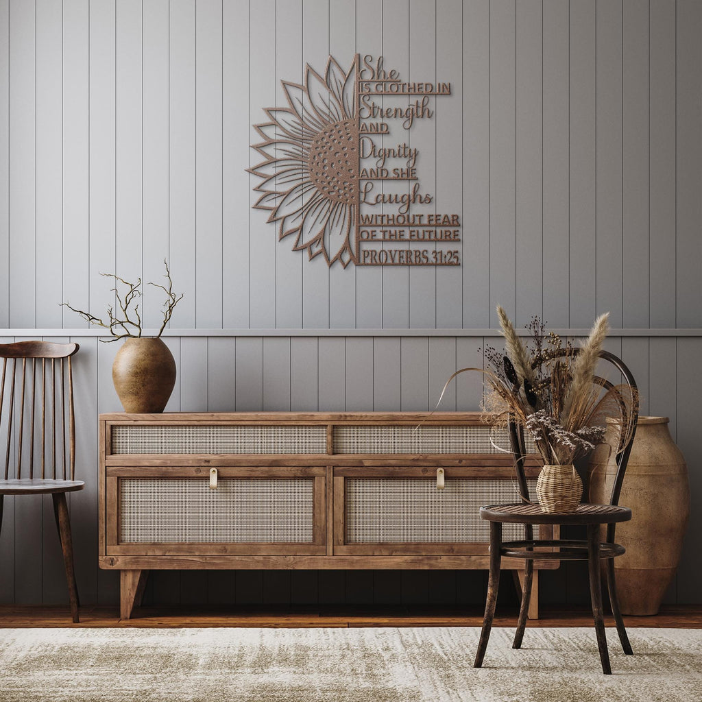 Christian Metal Wall Art, Proverbs 31:25, Faith Home Decor